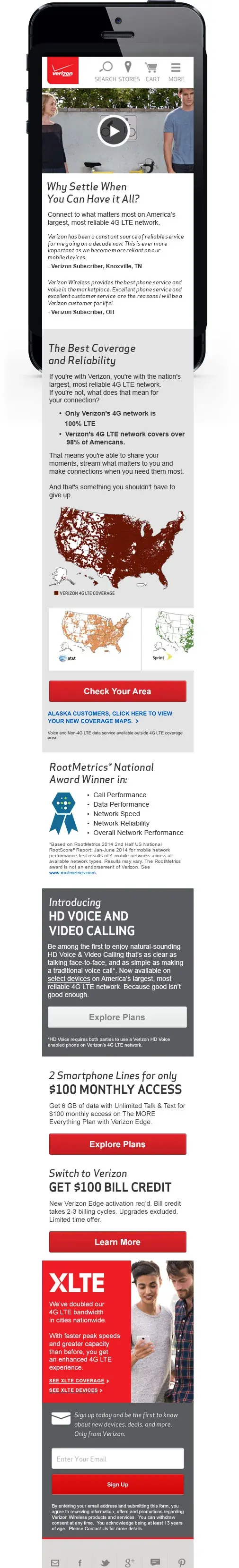 The 4G LTE landing page on a phone, stacked into a single column.