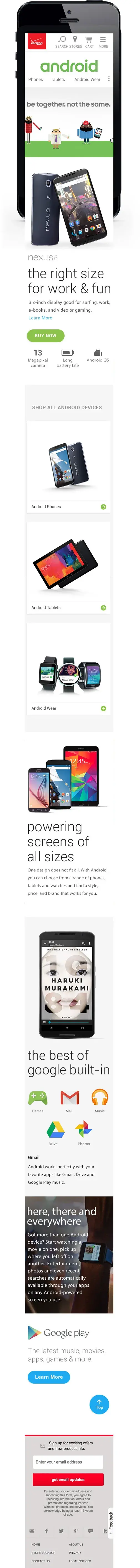 The Google Android Ecosystem landing page on a phone, in a single column.