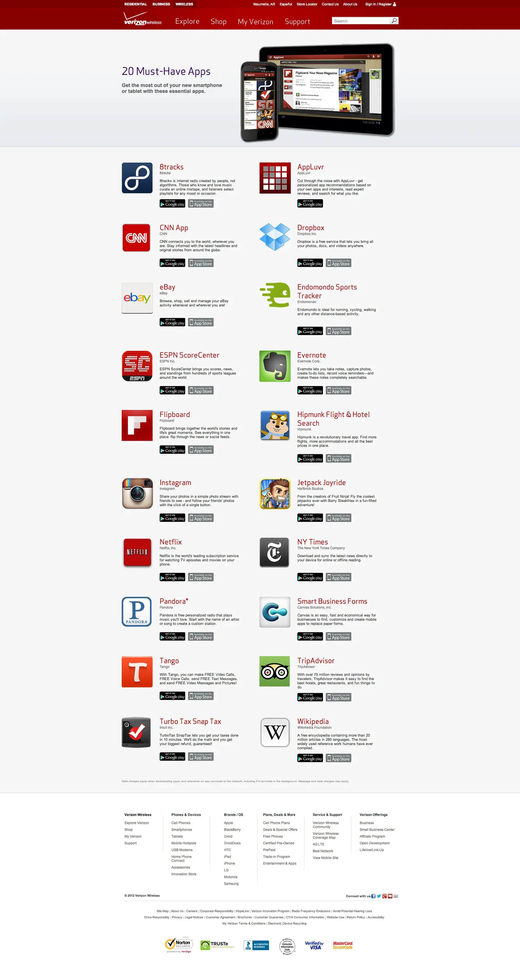 The 20 Must-Have Apps page: a grid of app listings with store badges.