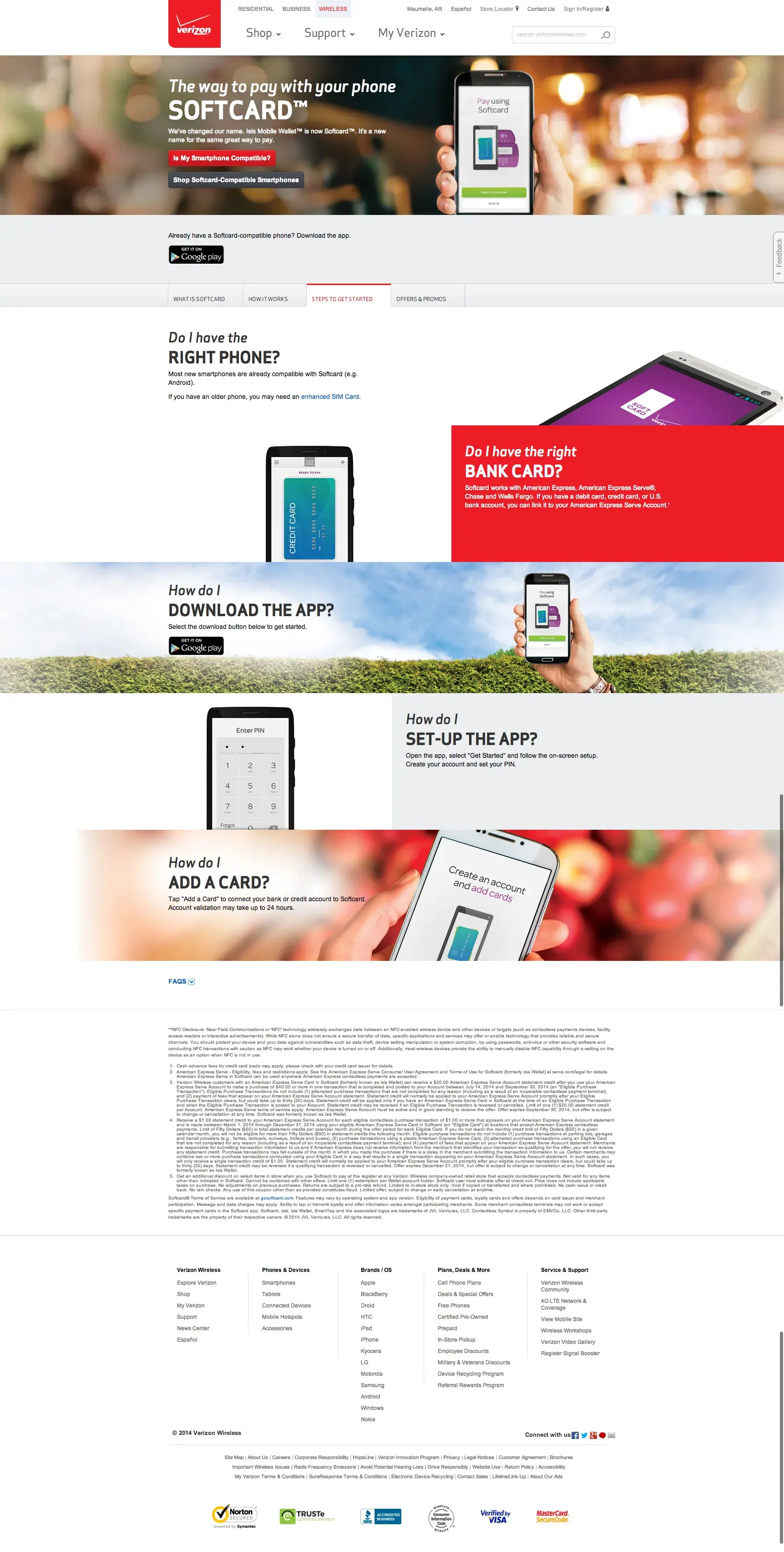 Softcard page three, Steps to get started: do I have the right phone and bank card, how do I download and set up the app, how do I add a card.