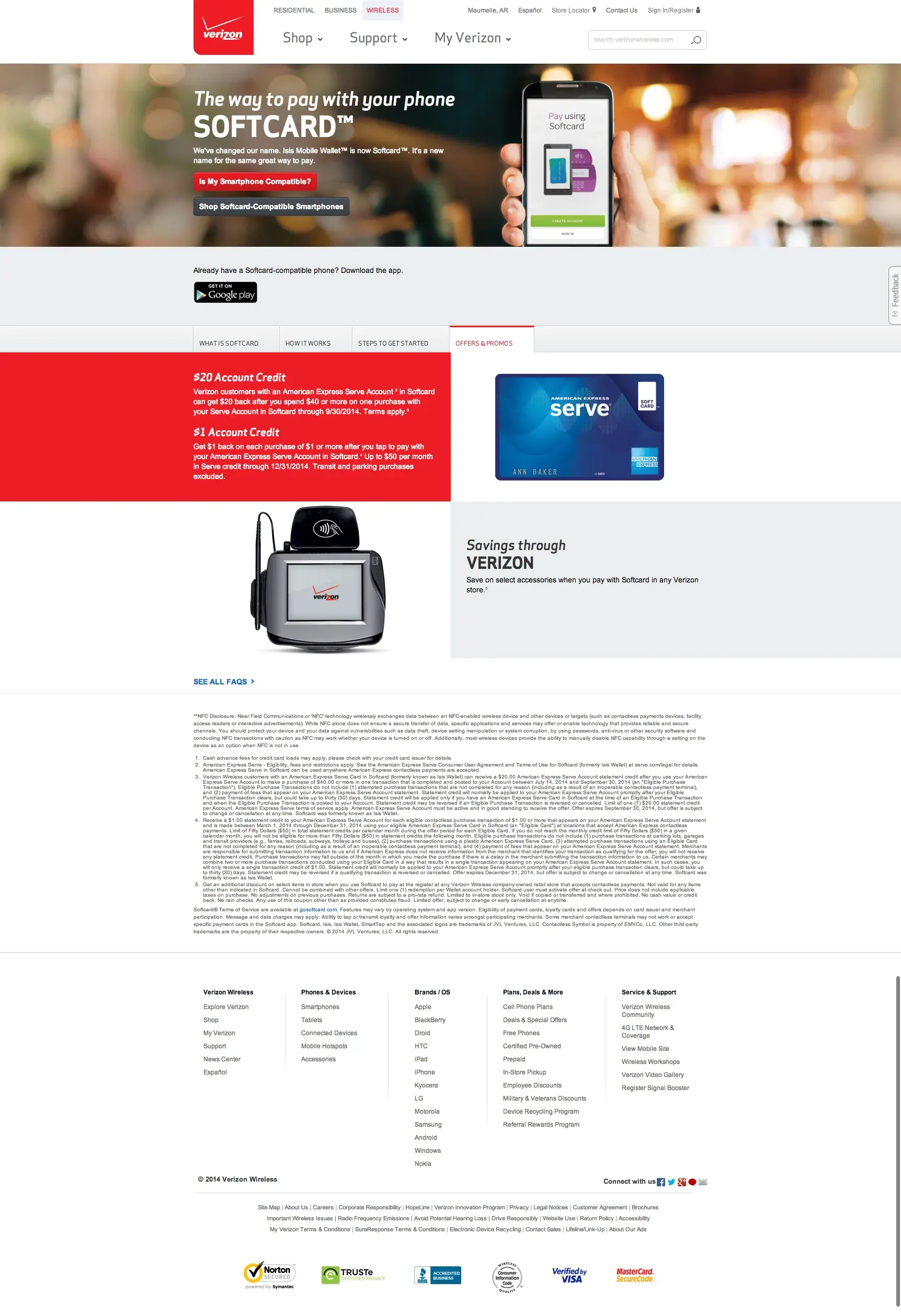 Softcard page four, Offers and promos: account credit offers and savings through Verizon.